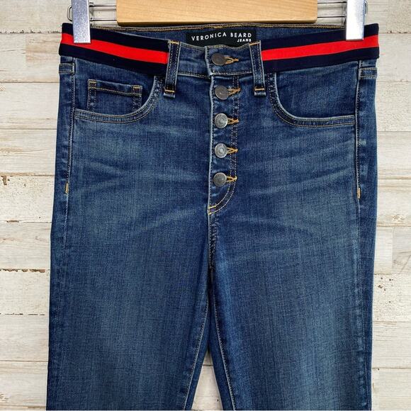 Veronica Beard Carolyn 10" Baby Boot Womens Size 26" Blue Tidal Tuxedo Waistband - Picture 4 of 16